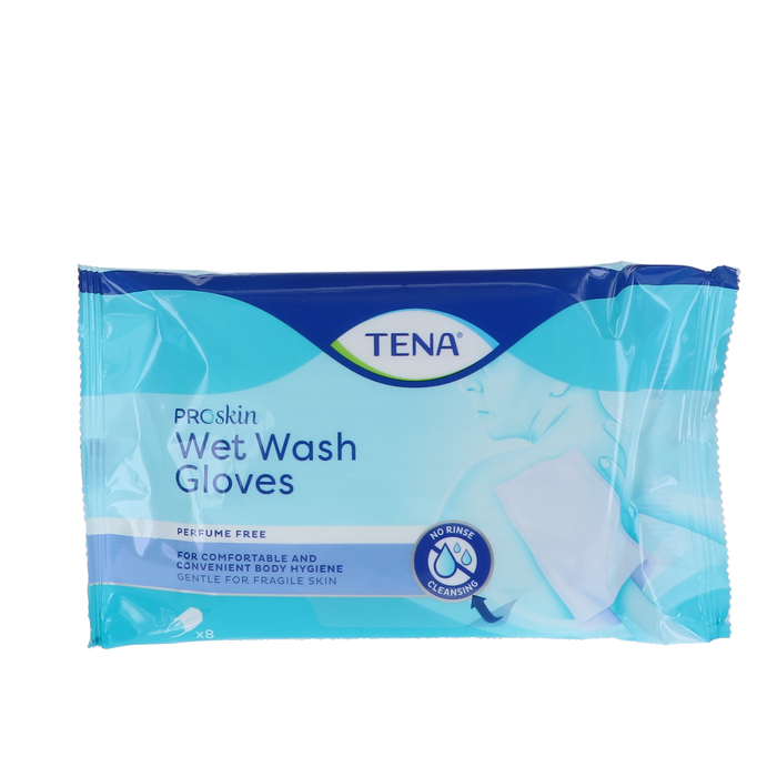 TENA Proskin Wet Wash Gloves, geurloos, 8 stuks