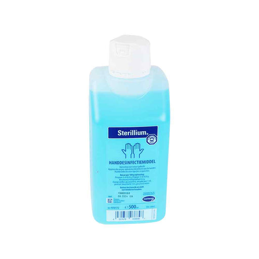 Afbeelding van Sterillium Handdesinfectans 500 ml fles, ideaal voor handhygiëne en bescherming tegen bacteriën en virussen.