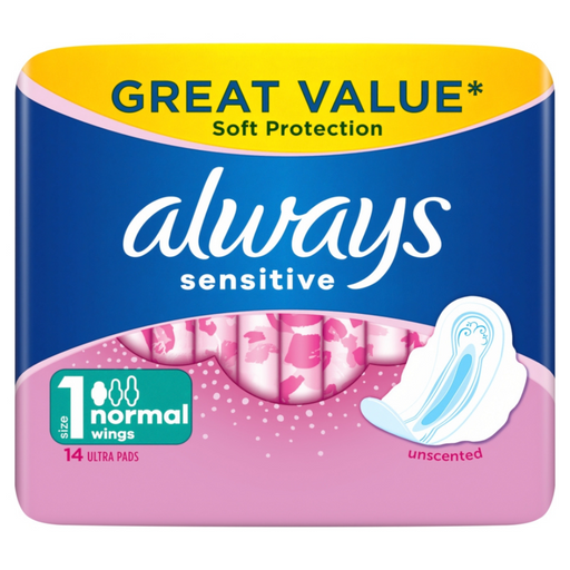 Always Sensitive Normal Plus inlegger met vleugels, verpakking van 14 stuks