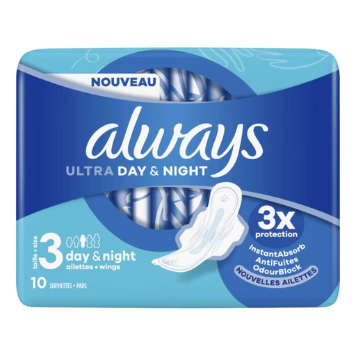 Always Ultra Maandverband Day & Night met vleugels, 10 stuks verpakking