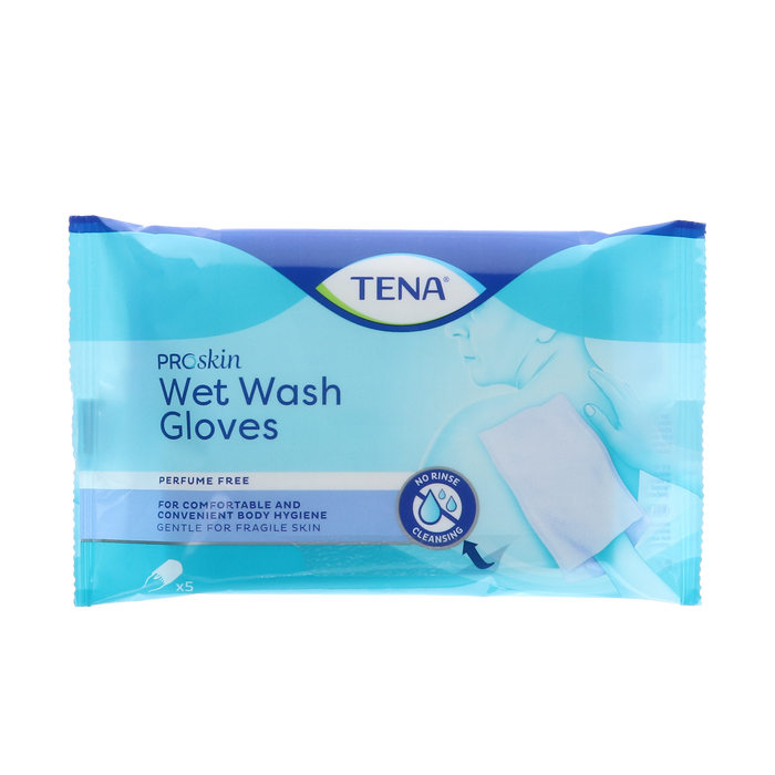 Tena Wet Wash Gloves Geurloos, verpakking van 5 stuks