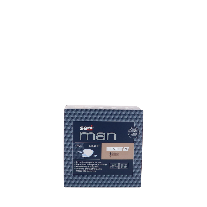 Afbeelding van Seni Man Light Level 1, 15 stuks incontinentieverband voor mannen.